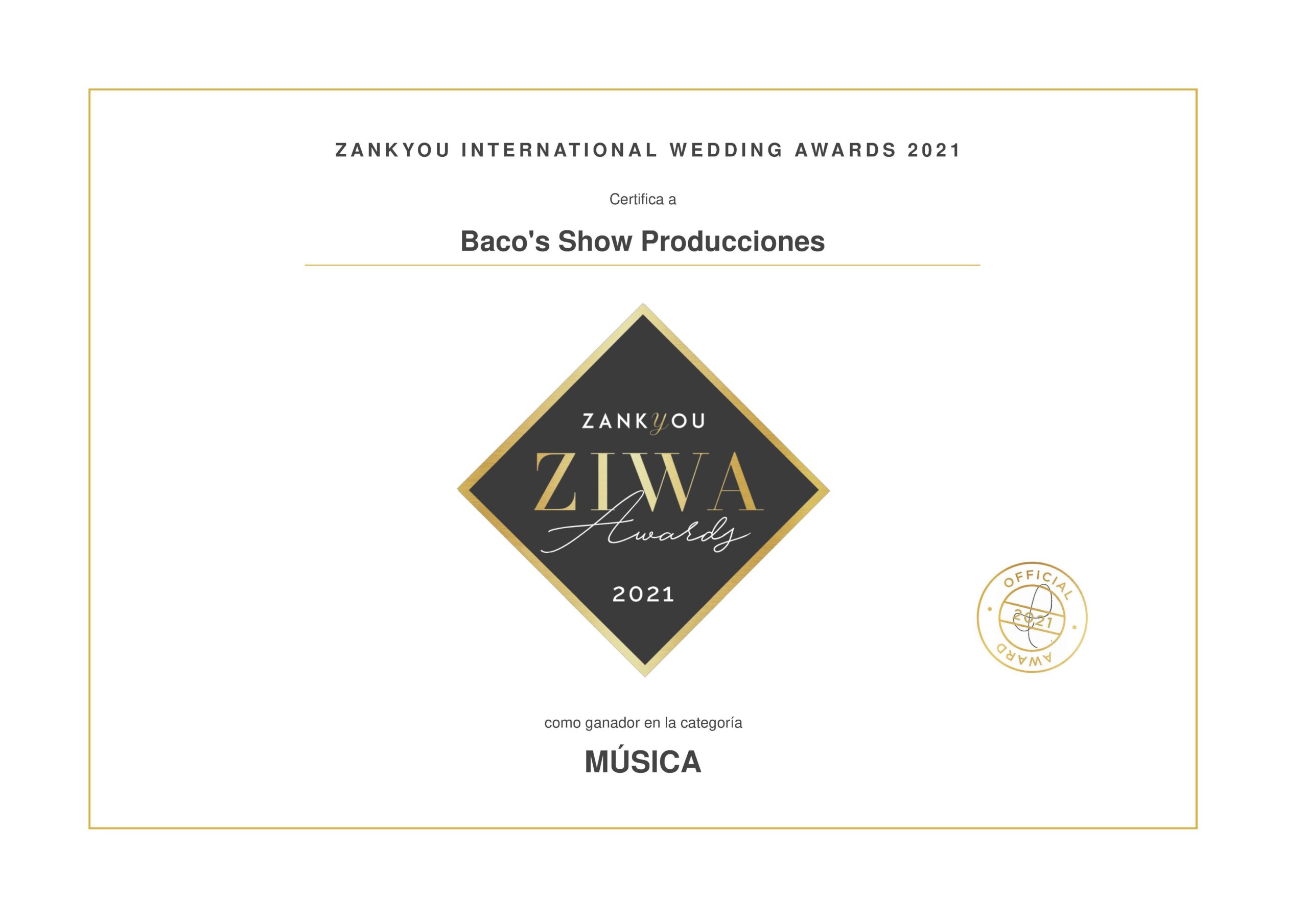 Premio Ziwa 2021 Baco's Show Producciones